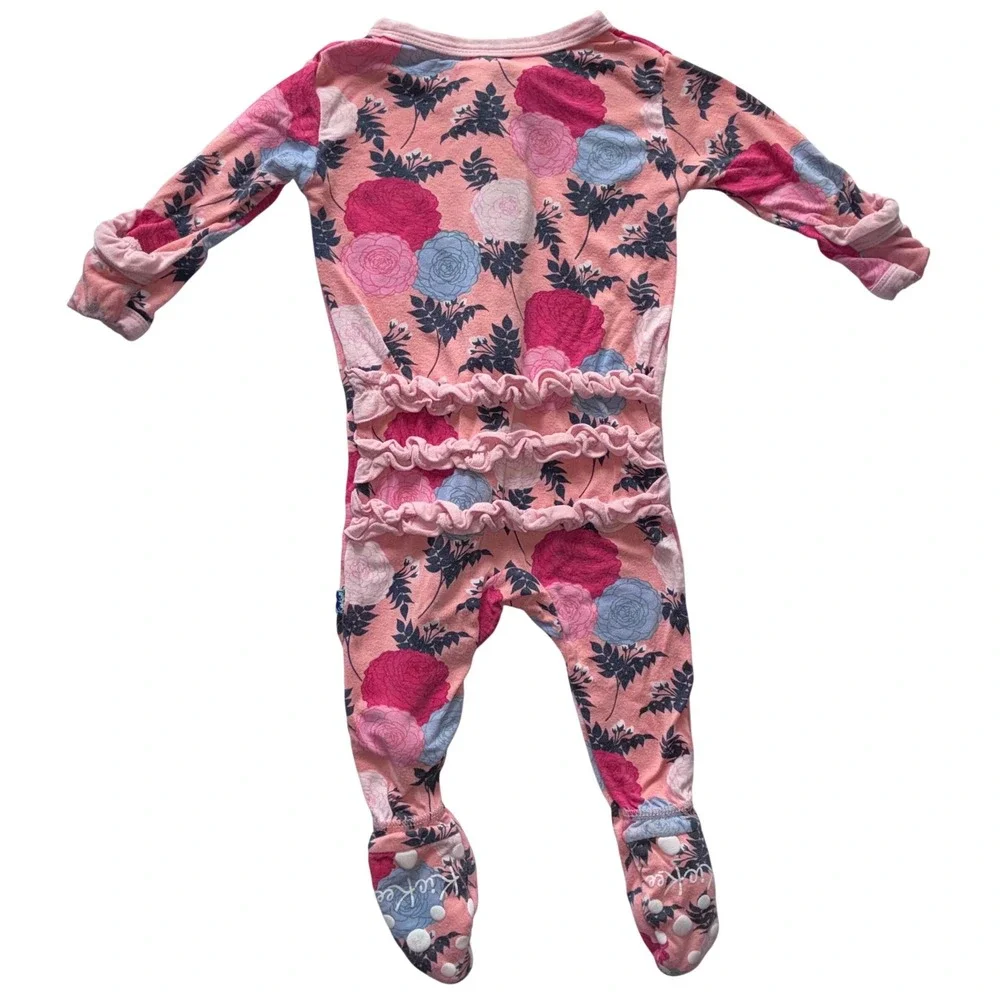 Kickee Pants Bamboo Ruffle Footie Romper‎ Set 2pc Floral Paris Newborn 0-3M